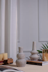 Alamkari India Ceramic Ribbed Textured White Vase - set of 2